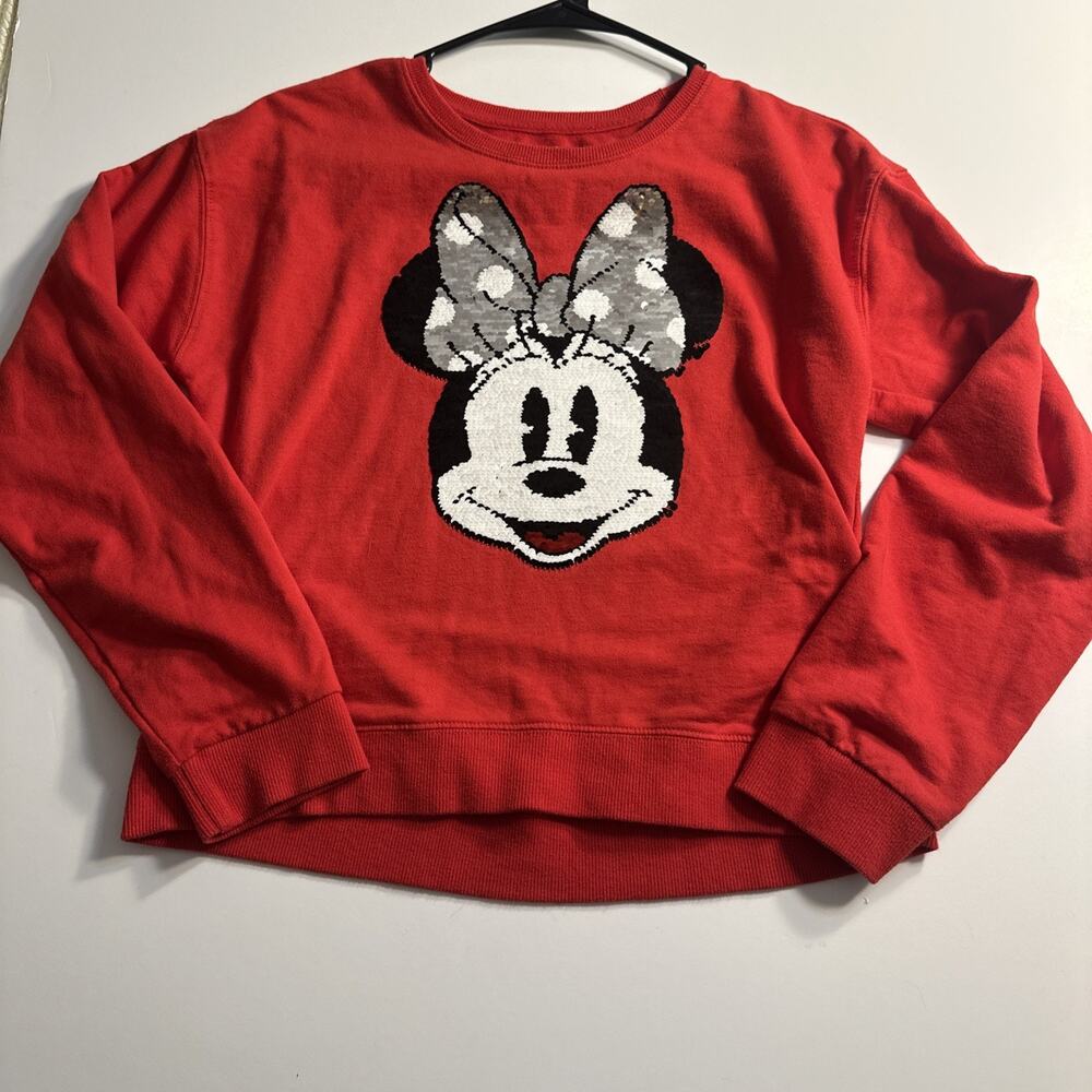 Disney Parks Two Sided Sequins Flip up Down Minnie girl jersey shirt -XL EUC
